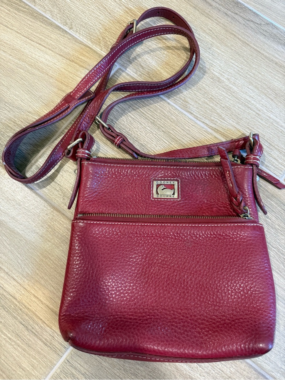 Dooney & Bourke Dillen Red Pebbled Leather Letter Carrier Crossbody Bag